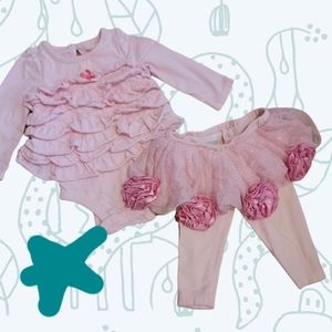 Koala Baby Ruffled Onesie with Flower Tutu Legging. Pastel pink. NWOT. 6-9M